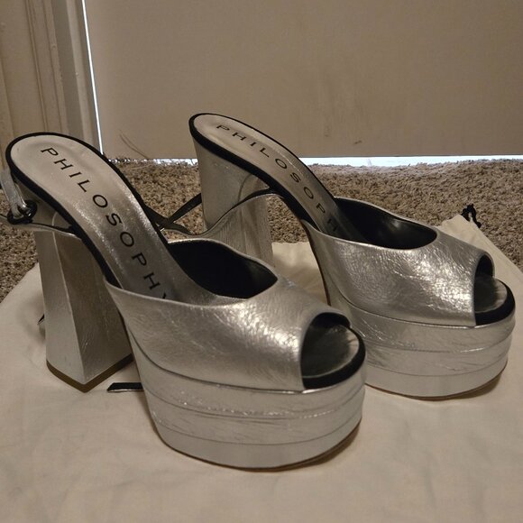 Philosophy Di Lorenzo Serafini Silver Platform Heels EU 38 (US 7.5) - Picture 1 of 4